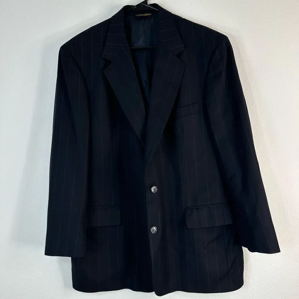 Brooks Brothers Navy Blue Pinstripe Blazer Sport Coat Men 44R Preppy Career Wool